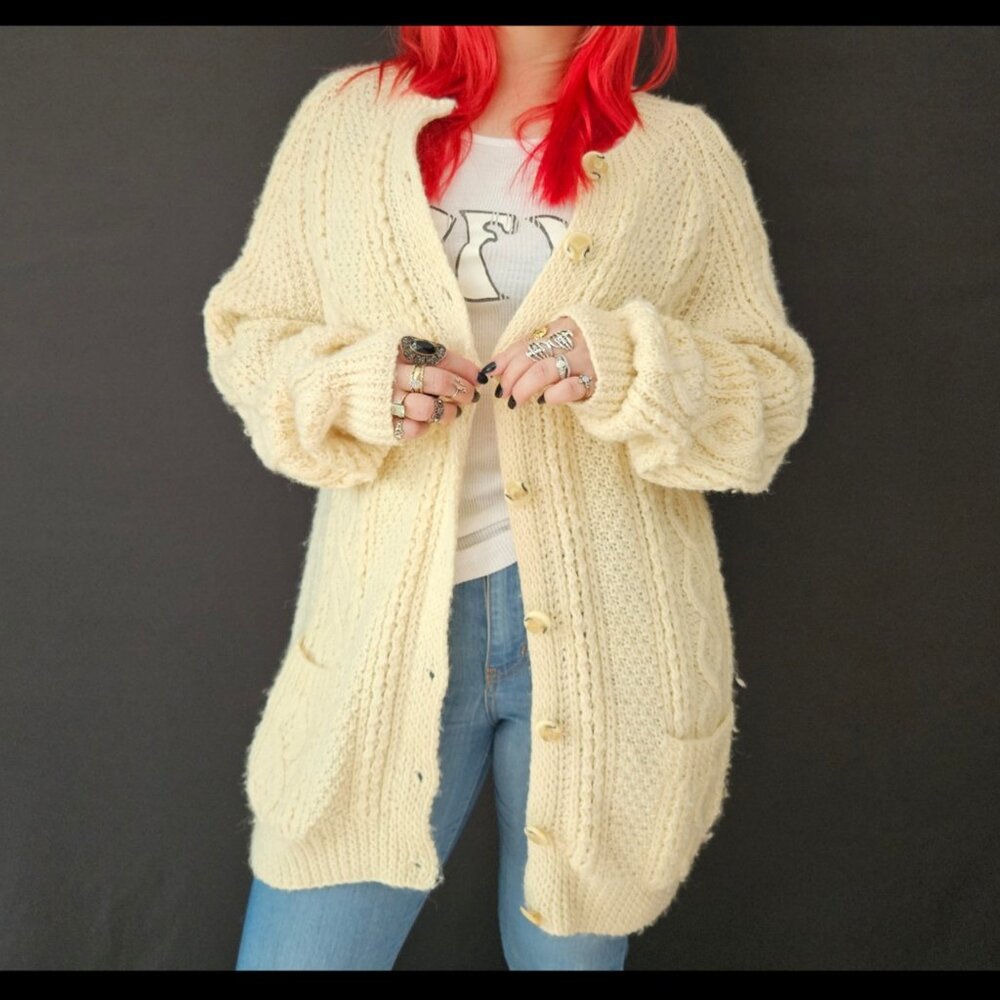 Vintage Cream Knit Cardigan Sweater